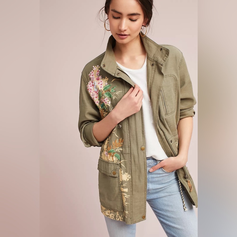 Anthropologie Embellished Anorak long Jacket embroidered beaded Size XL